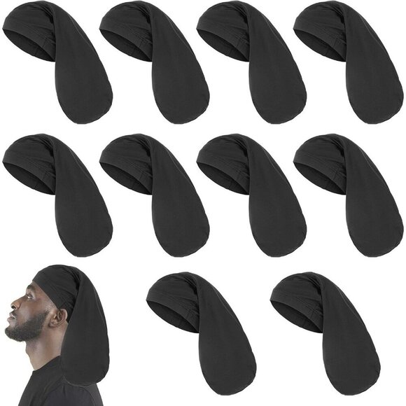 Unisex Dreadlock Cap Spandex Long Hair Wrap Sleep Bonnet Black 10 Pieces main image 5